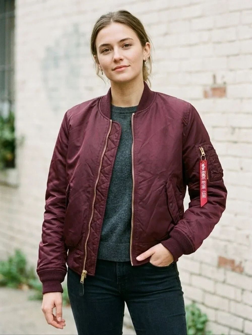 Alpha Industries MA-1 Reversible Bomber Flight Jacket Maroon Orange Women’s M
